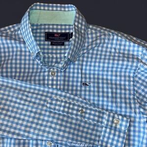 Vineyard Vines Youth L Whale Shirt – Blue Gingham – 100% Cotton